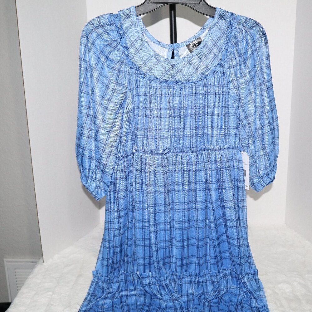 Girls Midi Blue Dress Check design Size Large (10-12)
